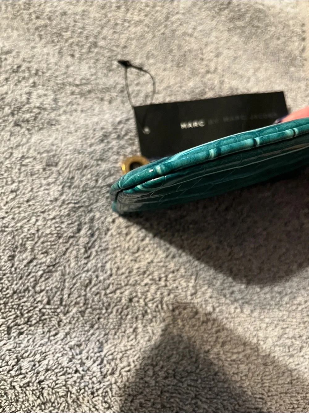 NWT Marc by Marc Jacobs Teal Croc-Embossed Zip Coin Pouch with Black Brass Plate